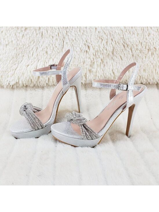 Bella Luna Shoes - Gorgeous Silver Shimmery Platform Rhinestone High Heel Sandals Shoes